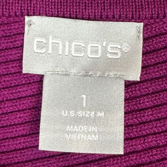 Chico’s Magenta Asymmetrical Ribbed Knit Sweater 1/M - Picture 3 of 8